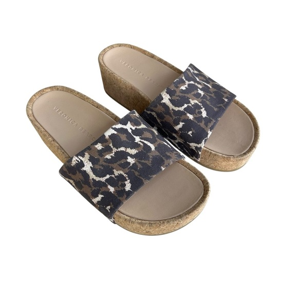 Veronica Beard Dresdyn Leopard Print Platform Slides Sz 6 Leather Cork Sandals - Picture 2 of 11